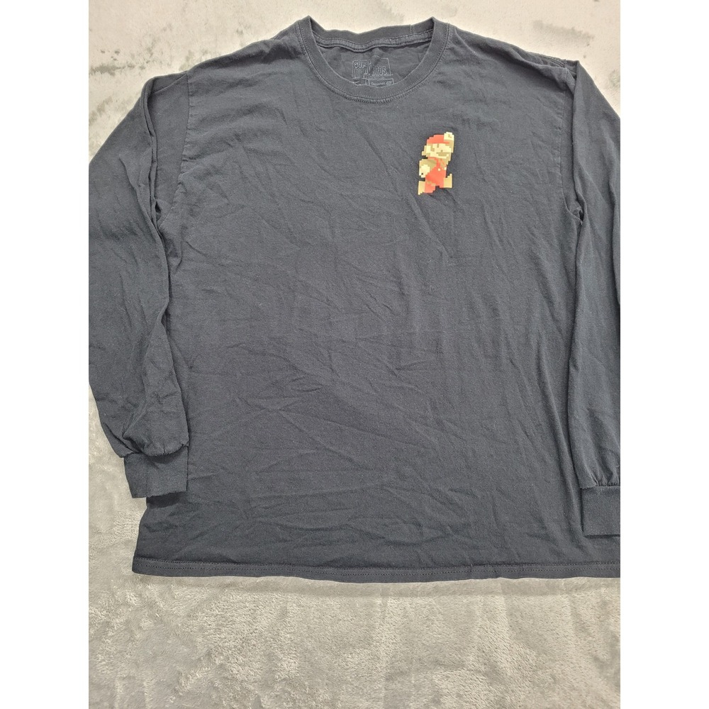 Nintendo Super Mario Bros Long Sleeve Shirt Mens Large Black 8-Bit Pixel